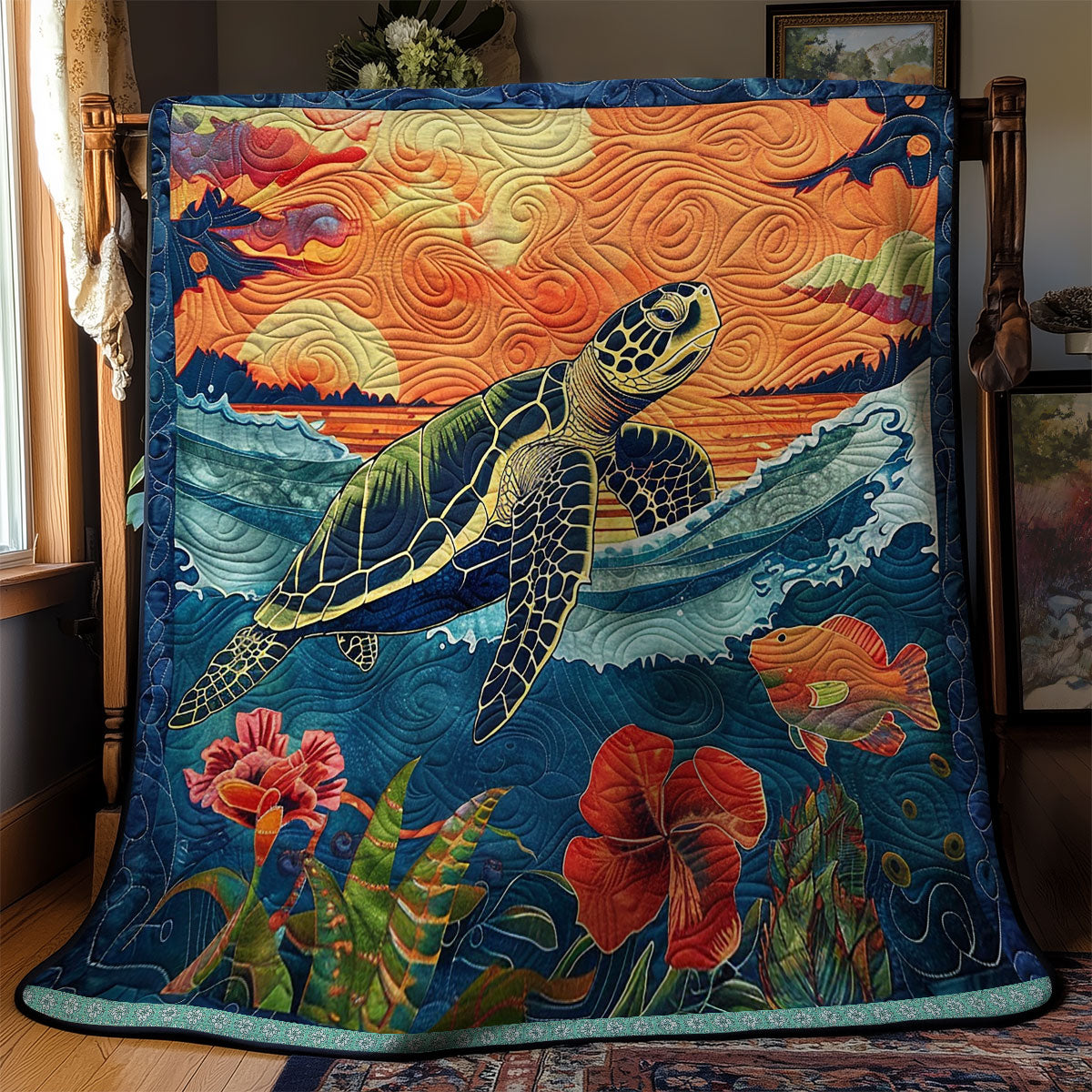 Sunset Turtle Blossom WN1709055CL Quilt Blanket