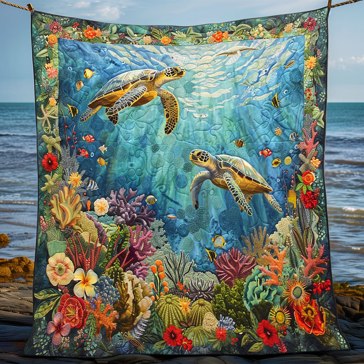 Turtle’s Coral Kingdom WN1008023CL Quilt Blanket