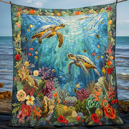 Turtle’s Coral Kingdom WN1008023CL Quilt Blanket