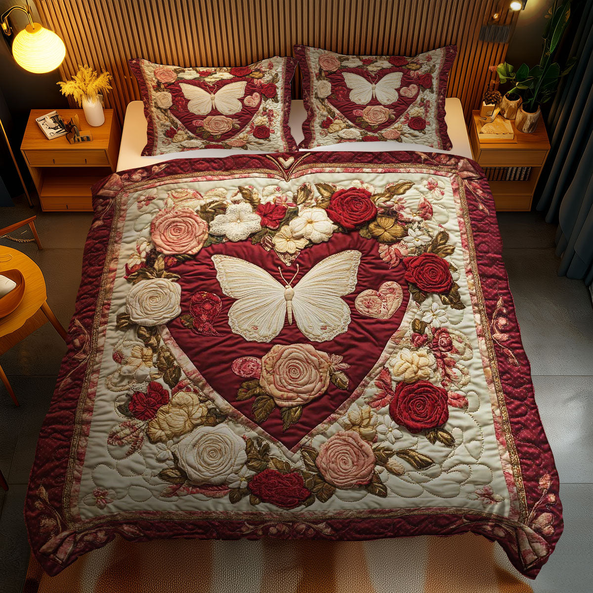 Embroidered Butterfly WN1102051CL Quilted Bedding Set