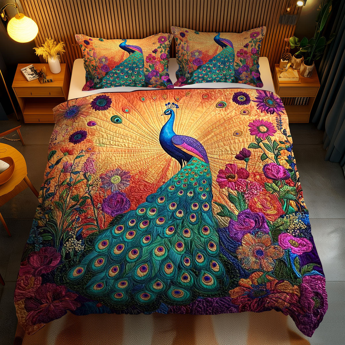 Enchanted Peacock WN1102053CL Quilted Bedding Set