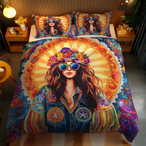Groovy Hippie Girl WN1102061CL Quilted Bedding Set