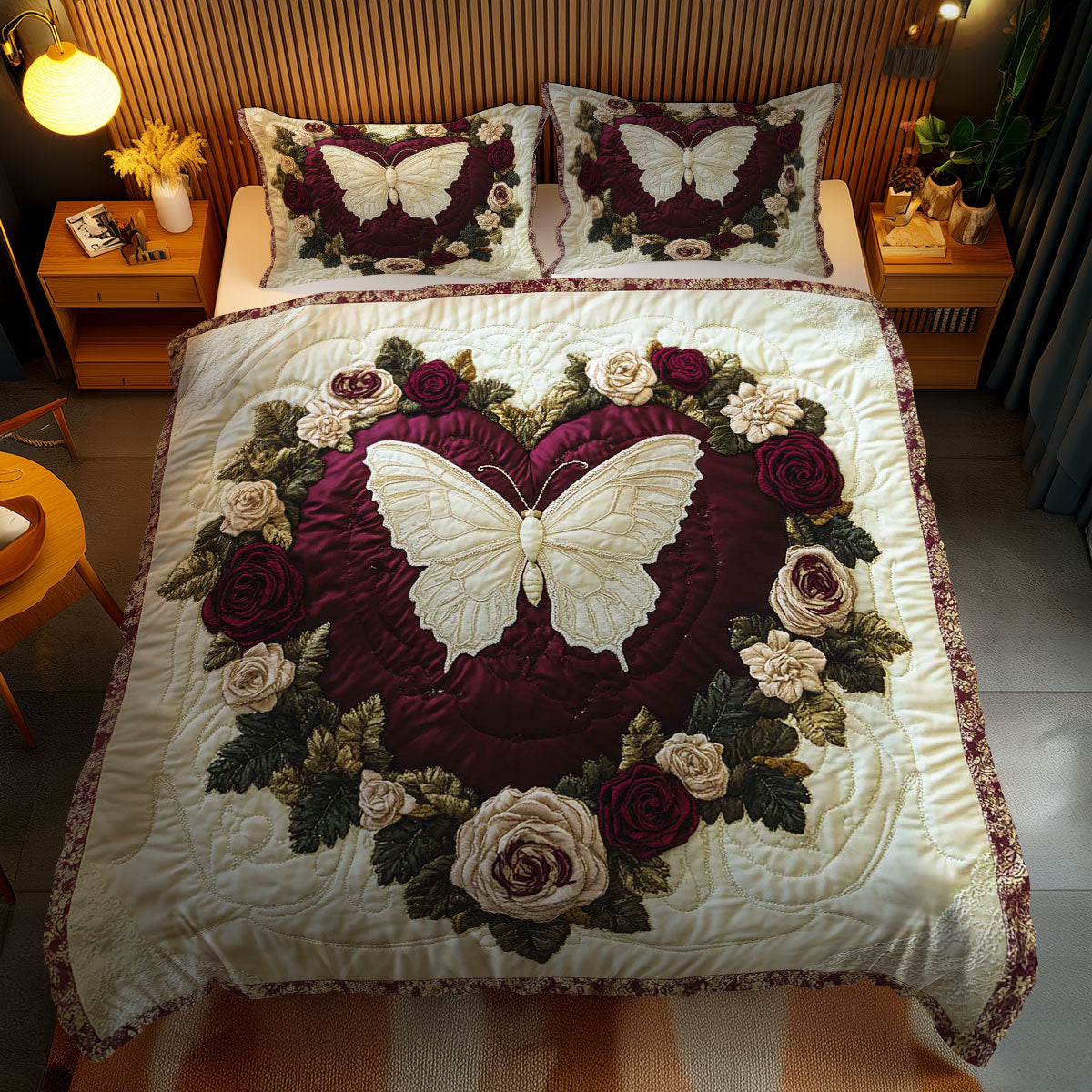 Heartfelt Butterfly WN1102062CL Quilted Bedding Set
