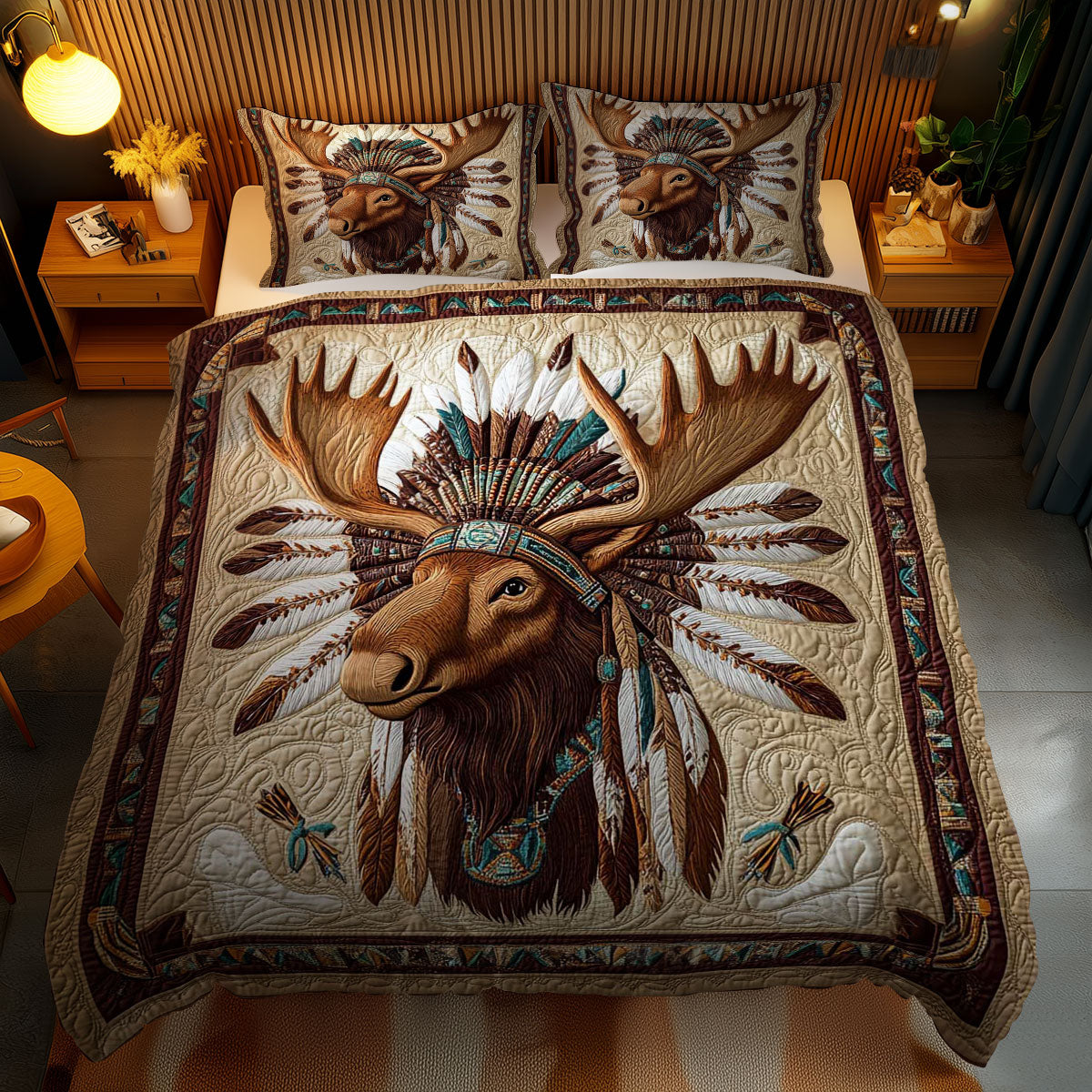 Tribal Moose WN1102085CL Quilted Bedding Set
