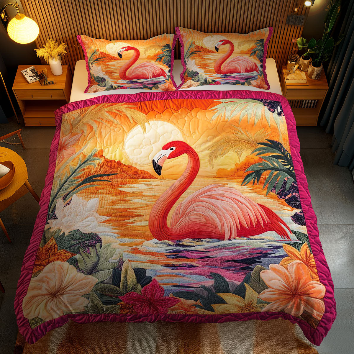 Tropical Flamingo WN1102086CL Quilted Bedding Set