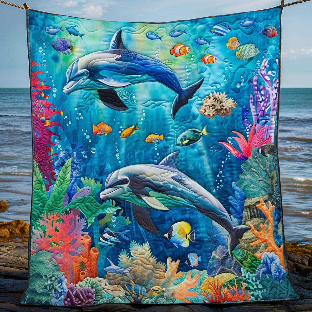 Dolphin And Ocean Colorful WO2208014CL Quilt Blanket