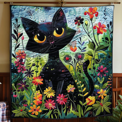 Black Cat And Flowers WO2408021CL Quilt Blanket