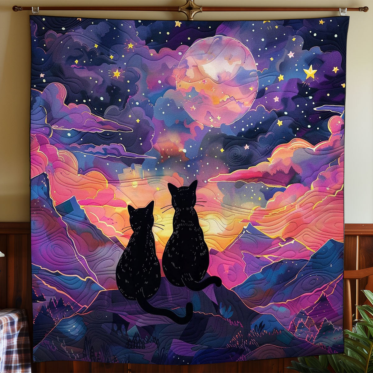 Black Cats And Night Sky WO2408008CL Quilt Blanket