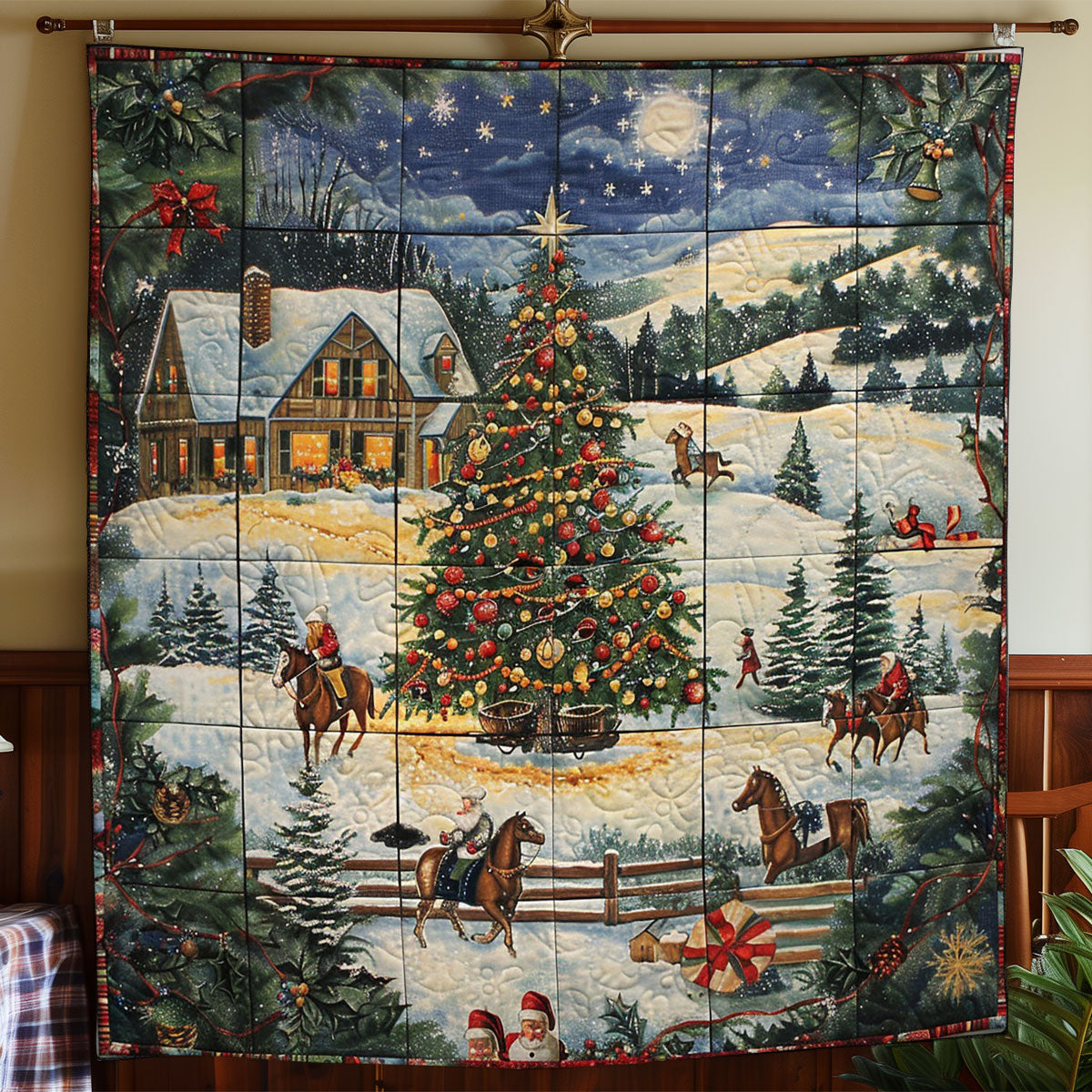 Horse And Christmas Scene WO2208019CL Quilt Blanket