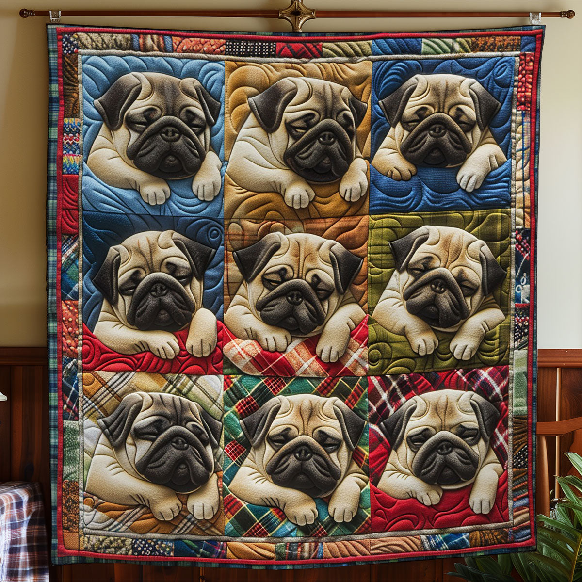 Pug Dogs WO2908042CL Quilt Blanket