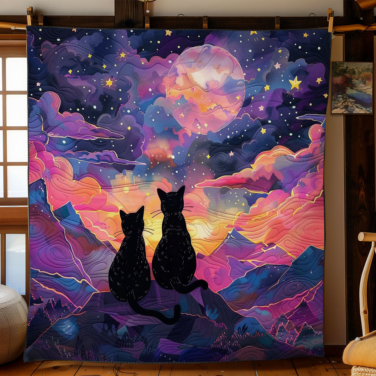 Black Cats And Night Sky WO2408008CL Quilt Blanket