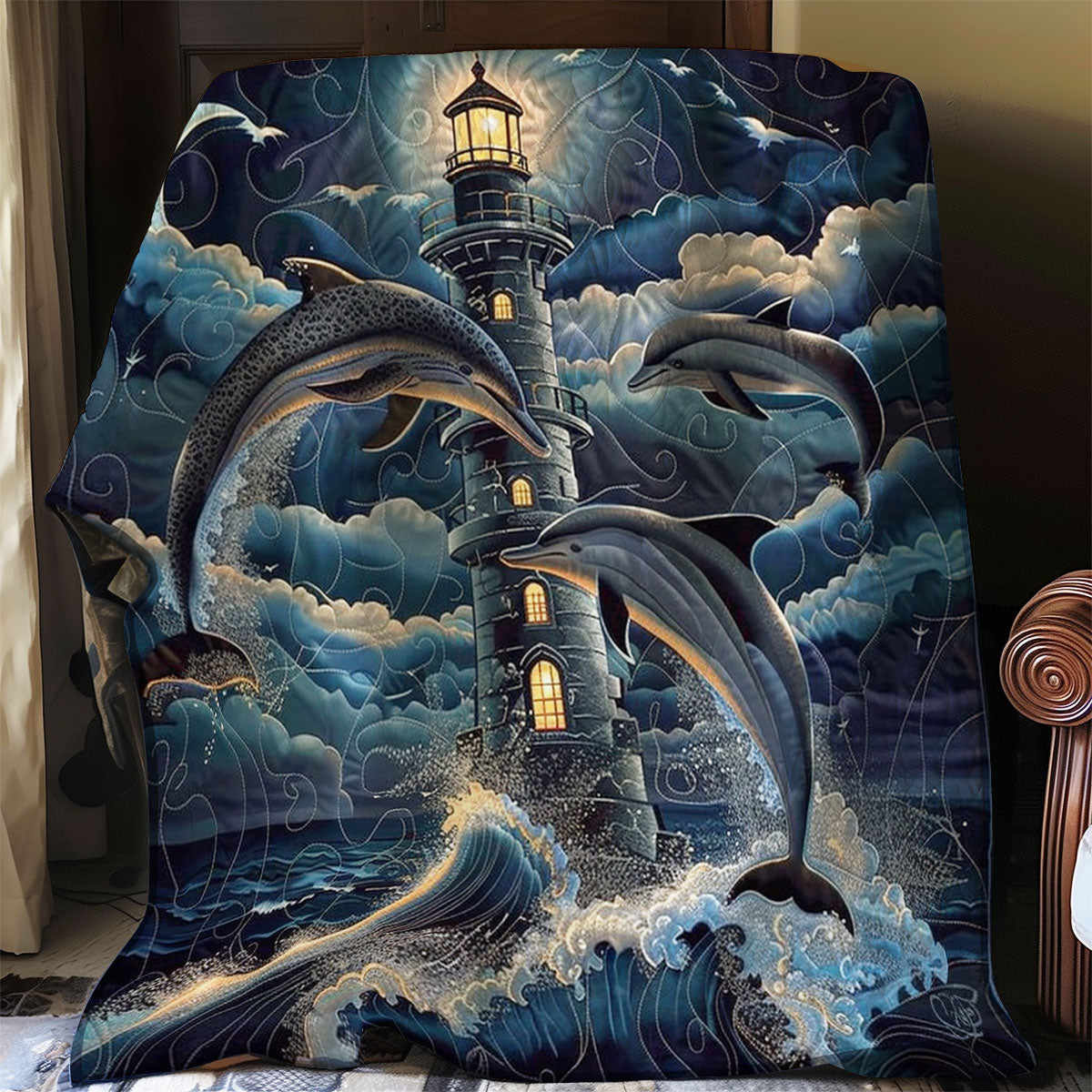 Dolphins And Lighthouses WO1008016CL Quilt Blanket