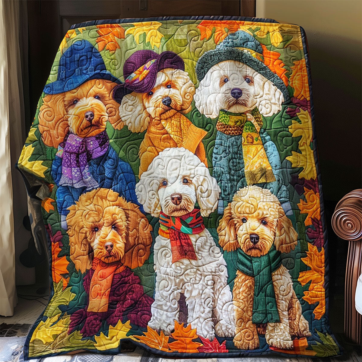 Poodle's Cozy Autumn Days WO0908029CL Quilt Blanket
