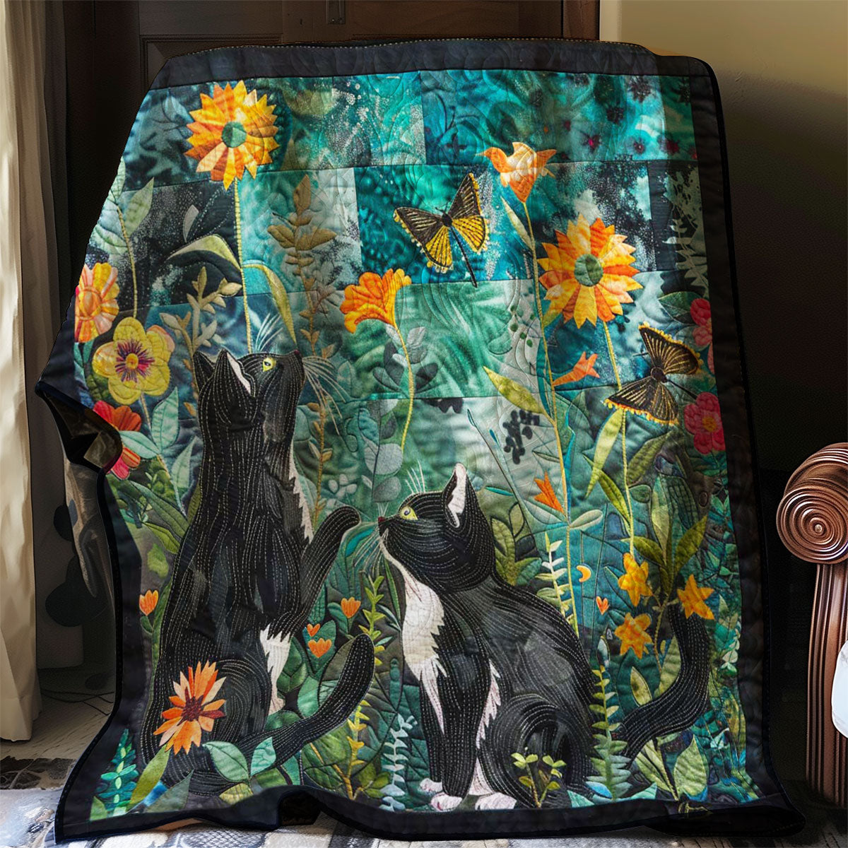 Tuxedo Cats Catch Buffterfly WO2307001CL Quilt Blanket