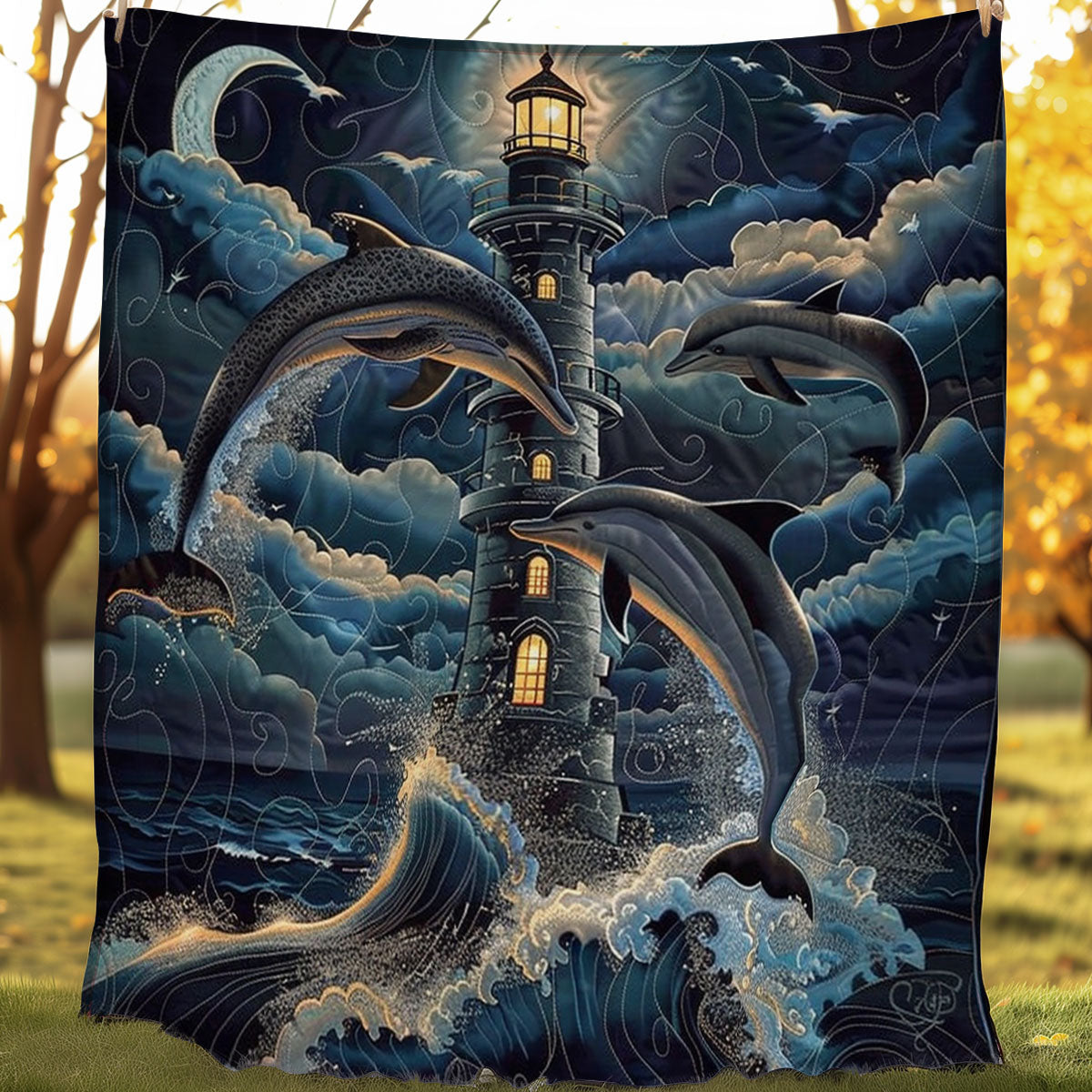Dolphins And Lighthouses WO1008016CL Quilt Blanket