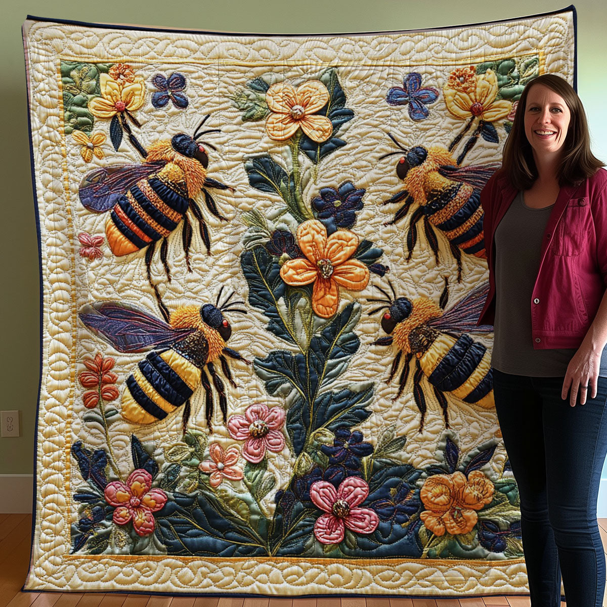 Hardworking Bees WO3107030CL Quilt Blanket