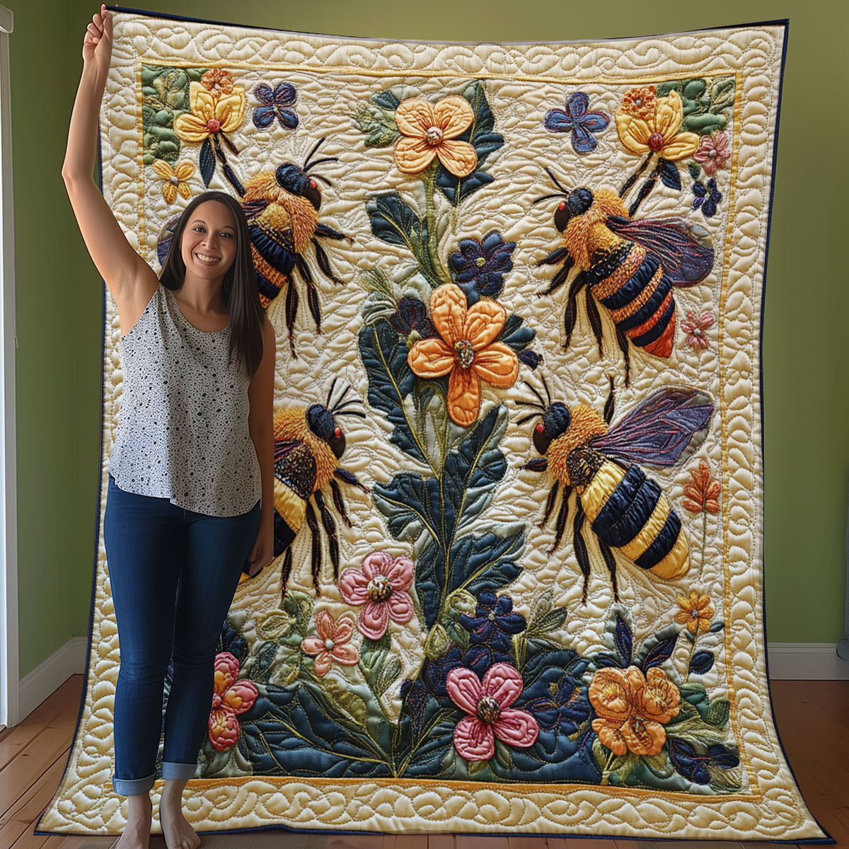 Hardworking Bees WO3107030CL Quilt Blanket