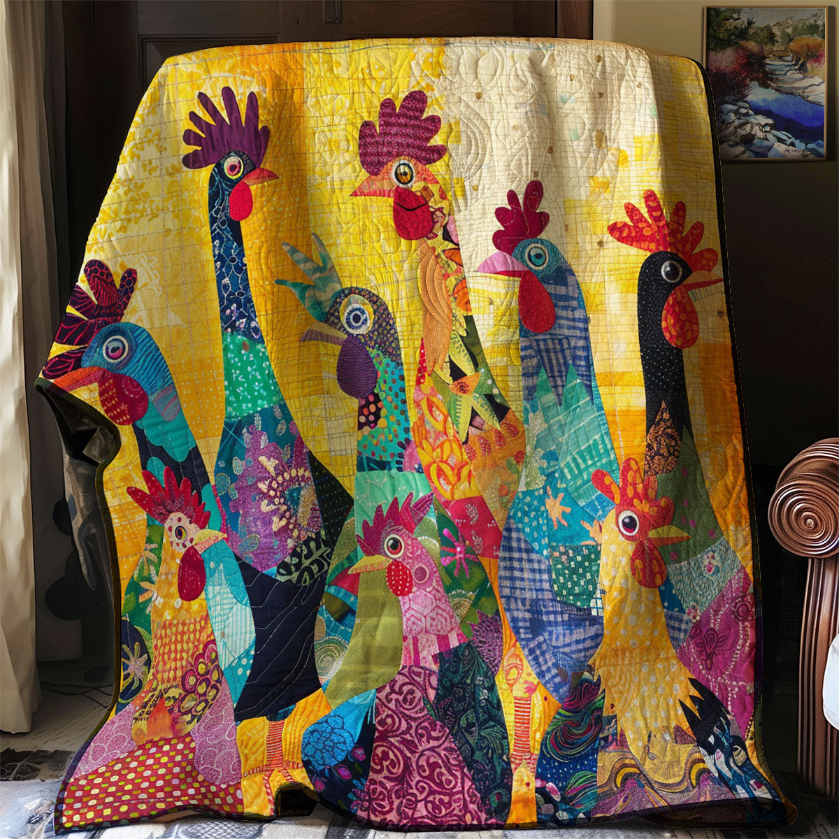 Abstract Yellow Chickens XR2407039CL Quilt Blanket