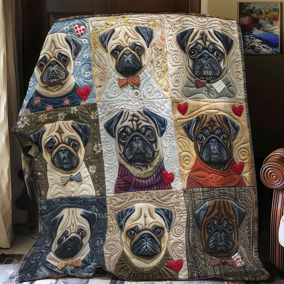 Love Pugs XR2308001CL Quilt Blanket