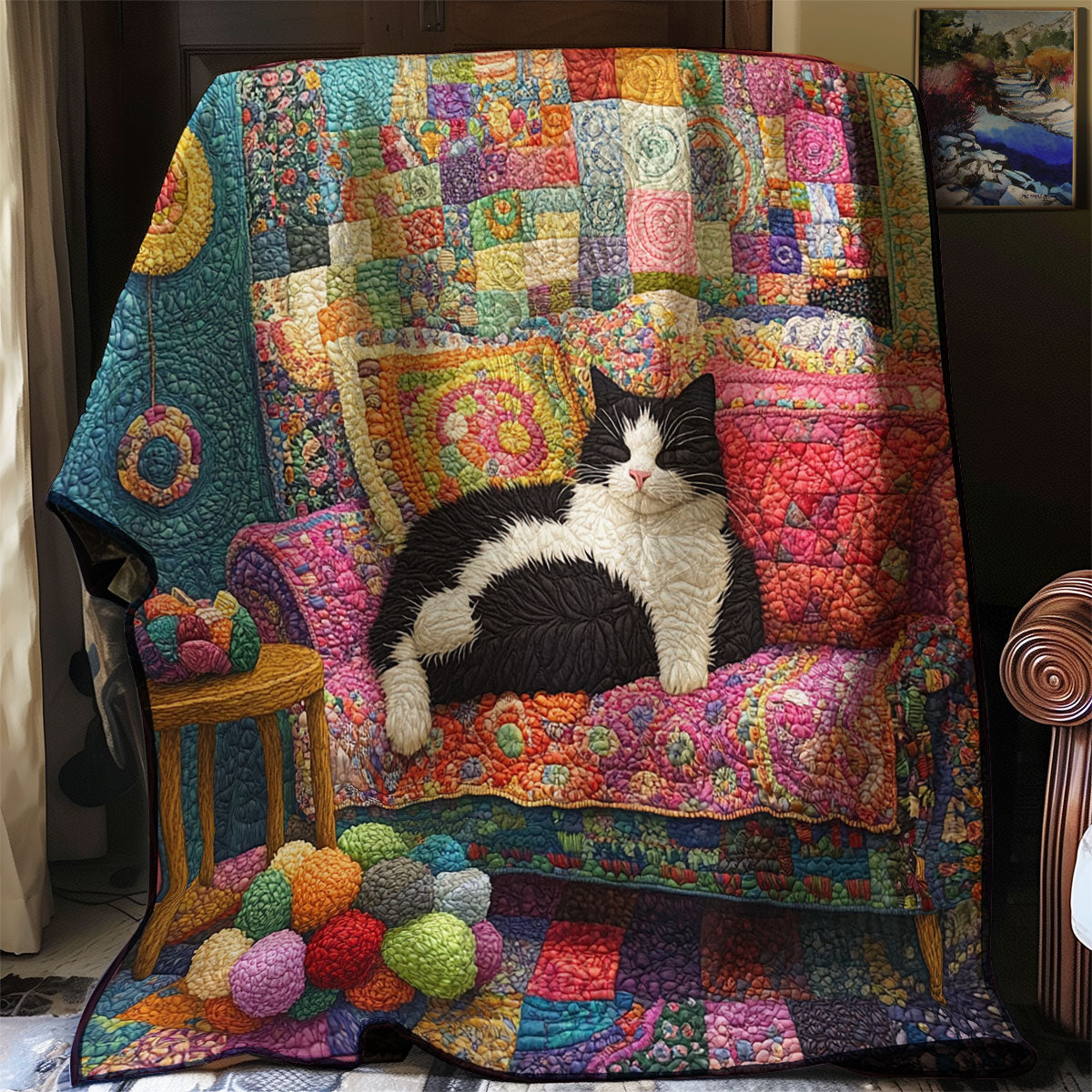 Tuxedo Cat And Crochet Room XR0608046CL Quilt Blanket