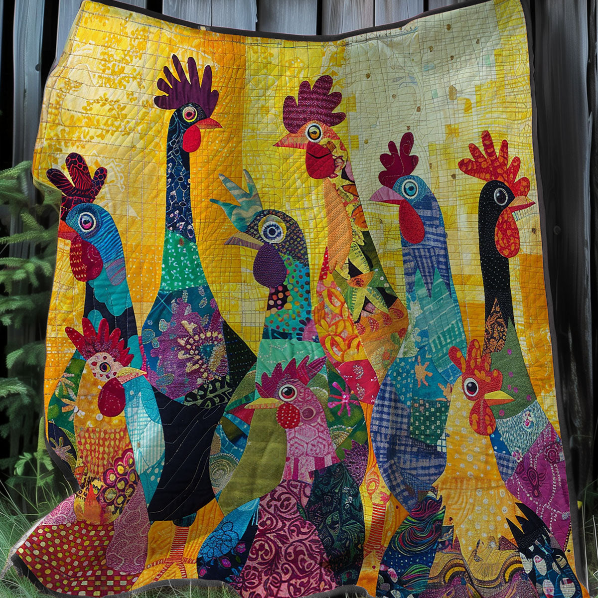Abstract Yellow Chickens XR2407039CL Quilt Blanket