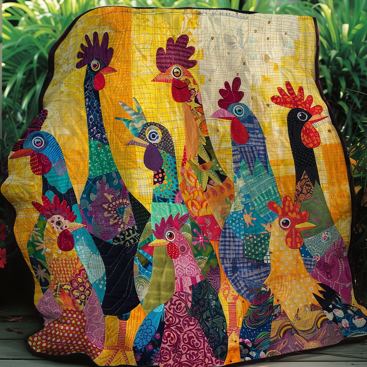 Abstract Yellow Chickens XR2407039CL Quilt Blanket