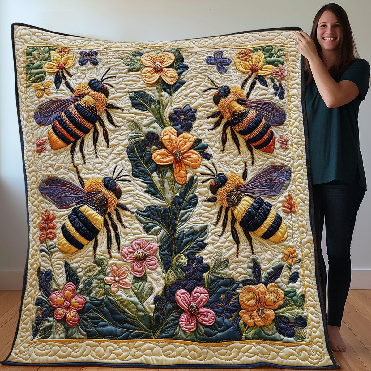 Hardworking Bees WO3107030CL Quilt Blanket