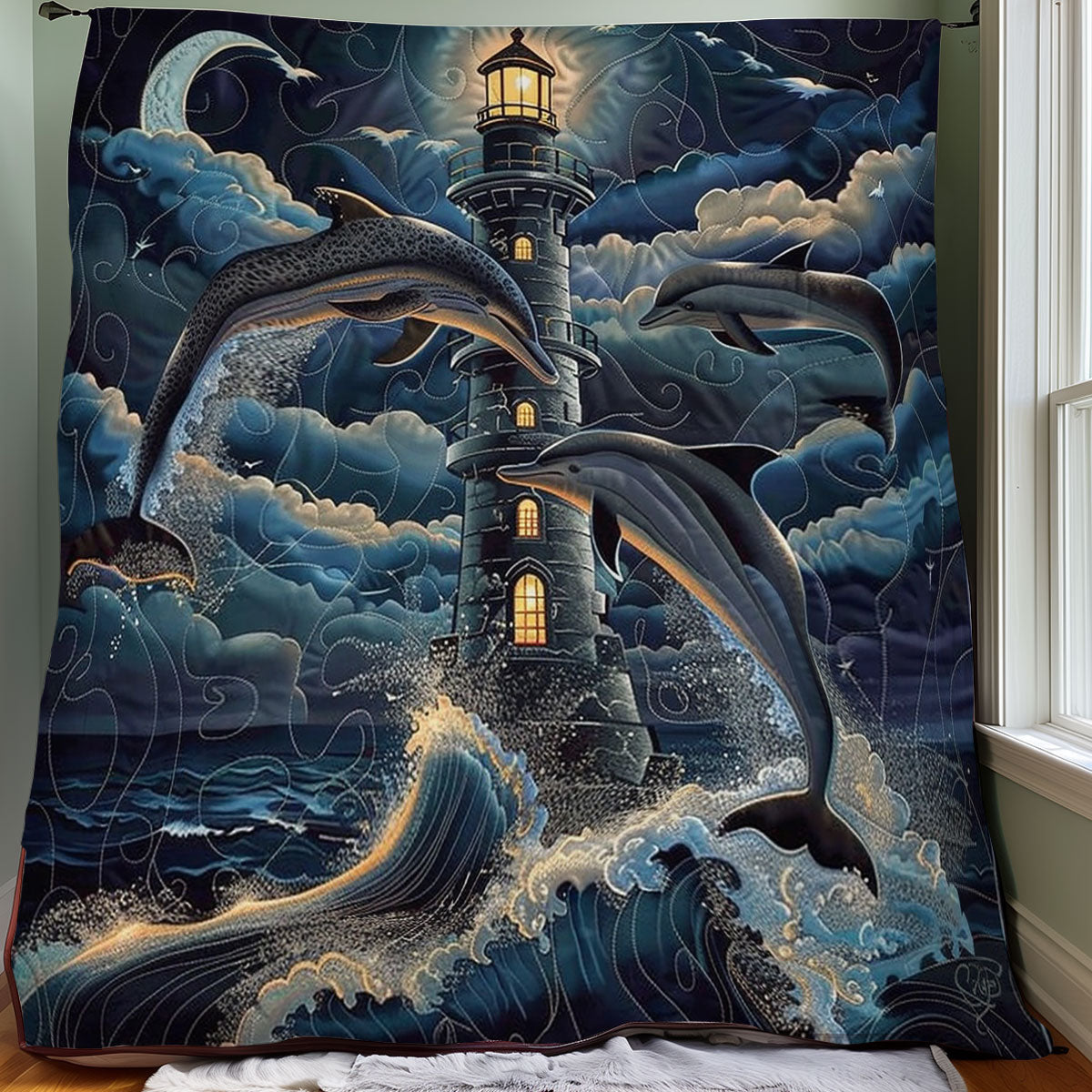 Dolphins And Lighthouses WO1008016CL Quilt Blanket