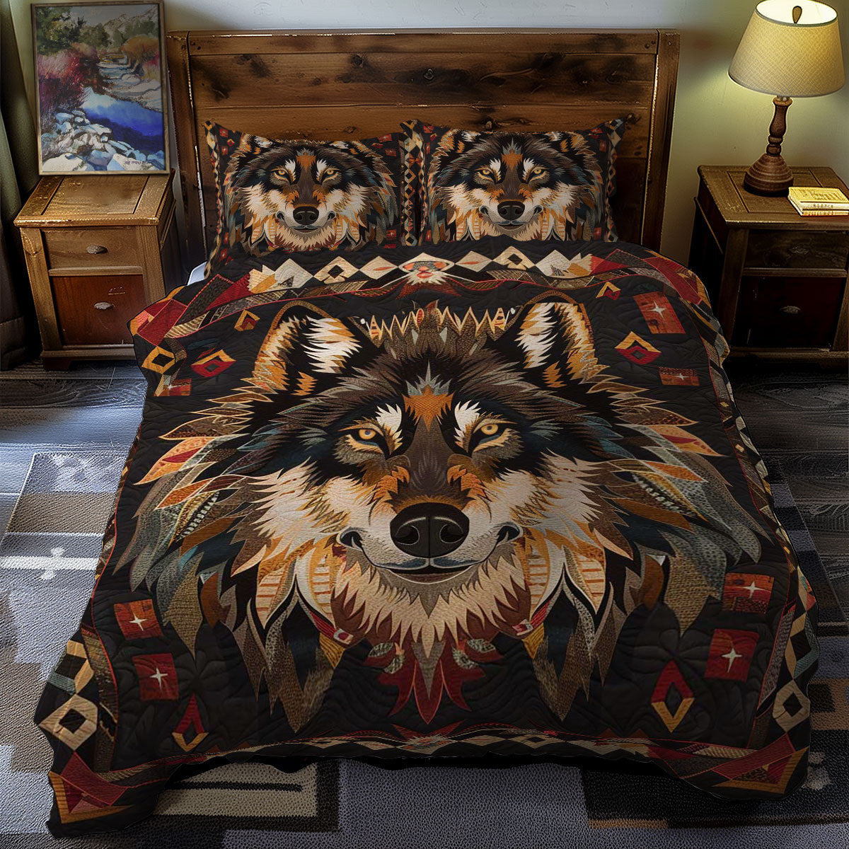 Wolf Native American WJ0606005CL Quilted Bedding Set