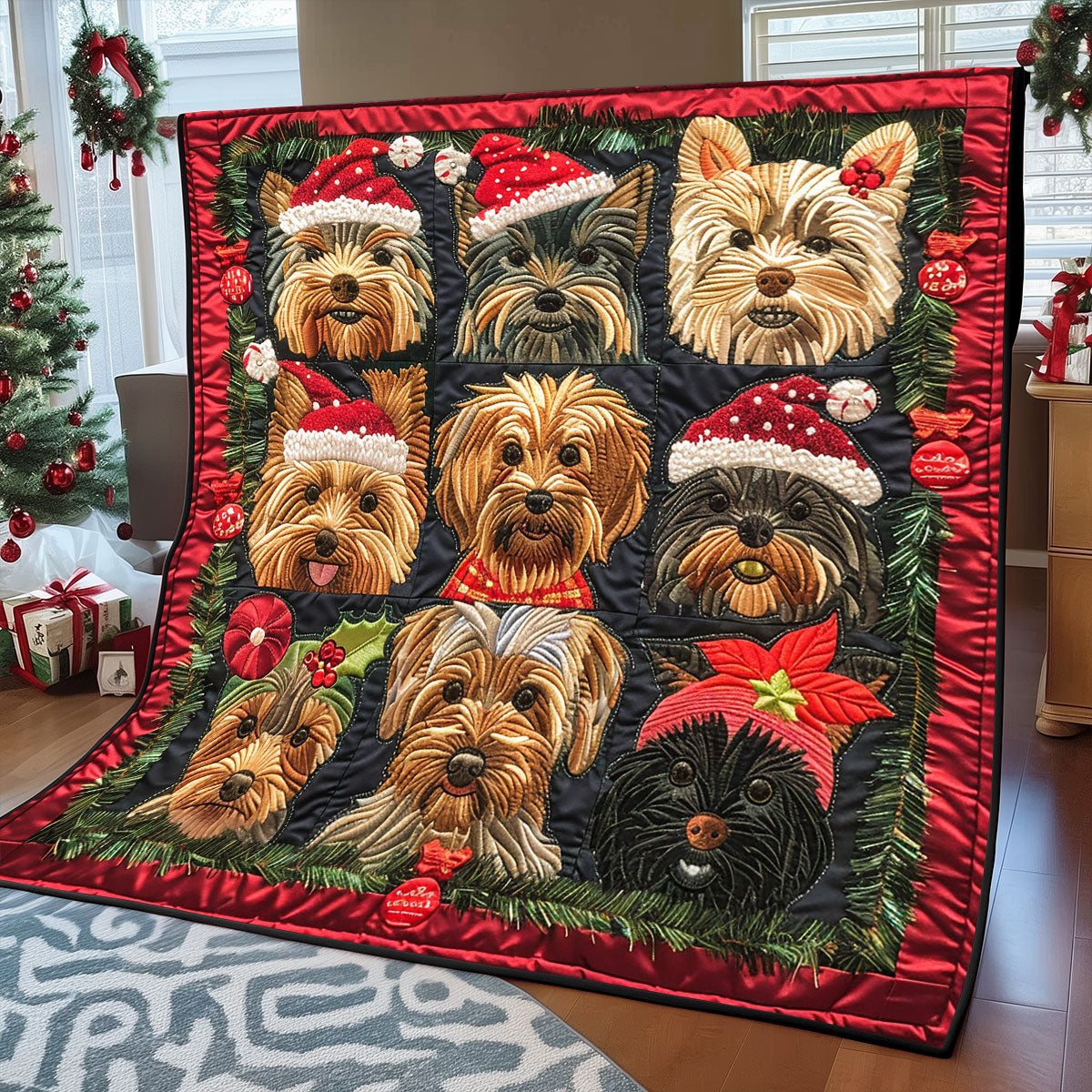 Yorkshire Terriers Love Christmas XR1508026CL Quilt Blanket