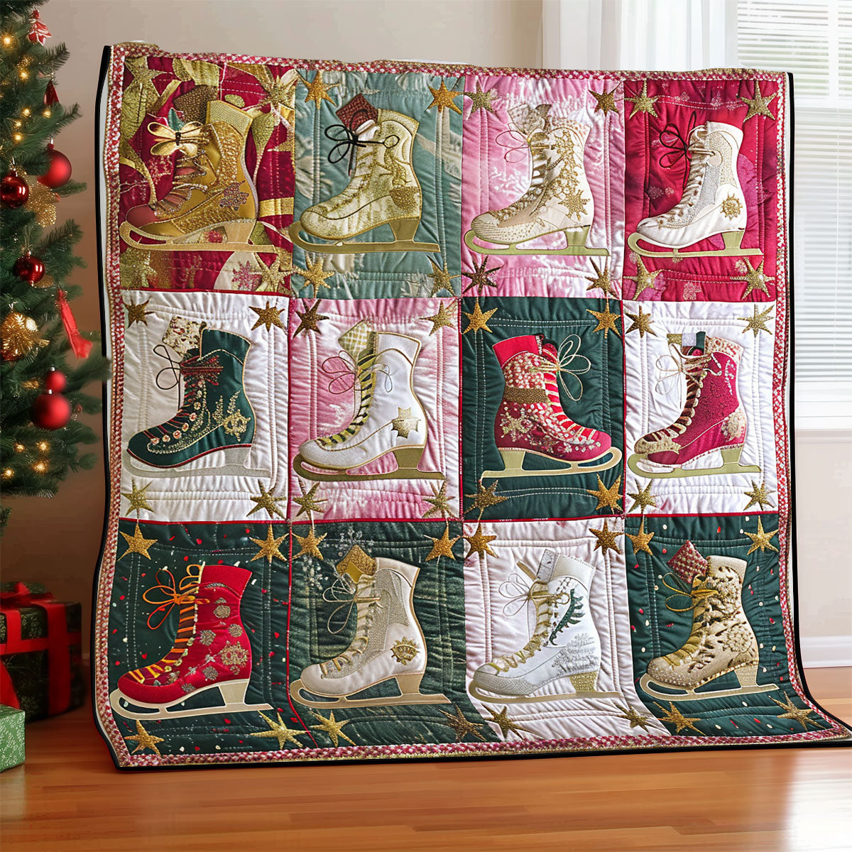 Twinkling Ice Skates XR1608014CL Quilt Blanket