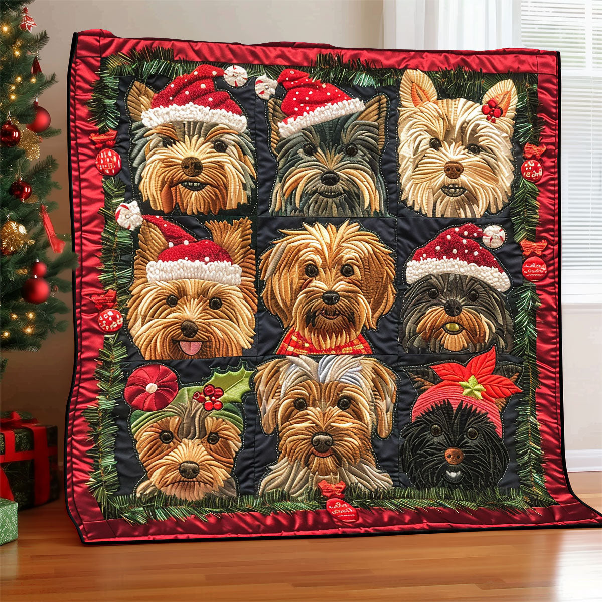 Yorkshire Terriers Love Christmas XR1508026CL Quilt Blanket
