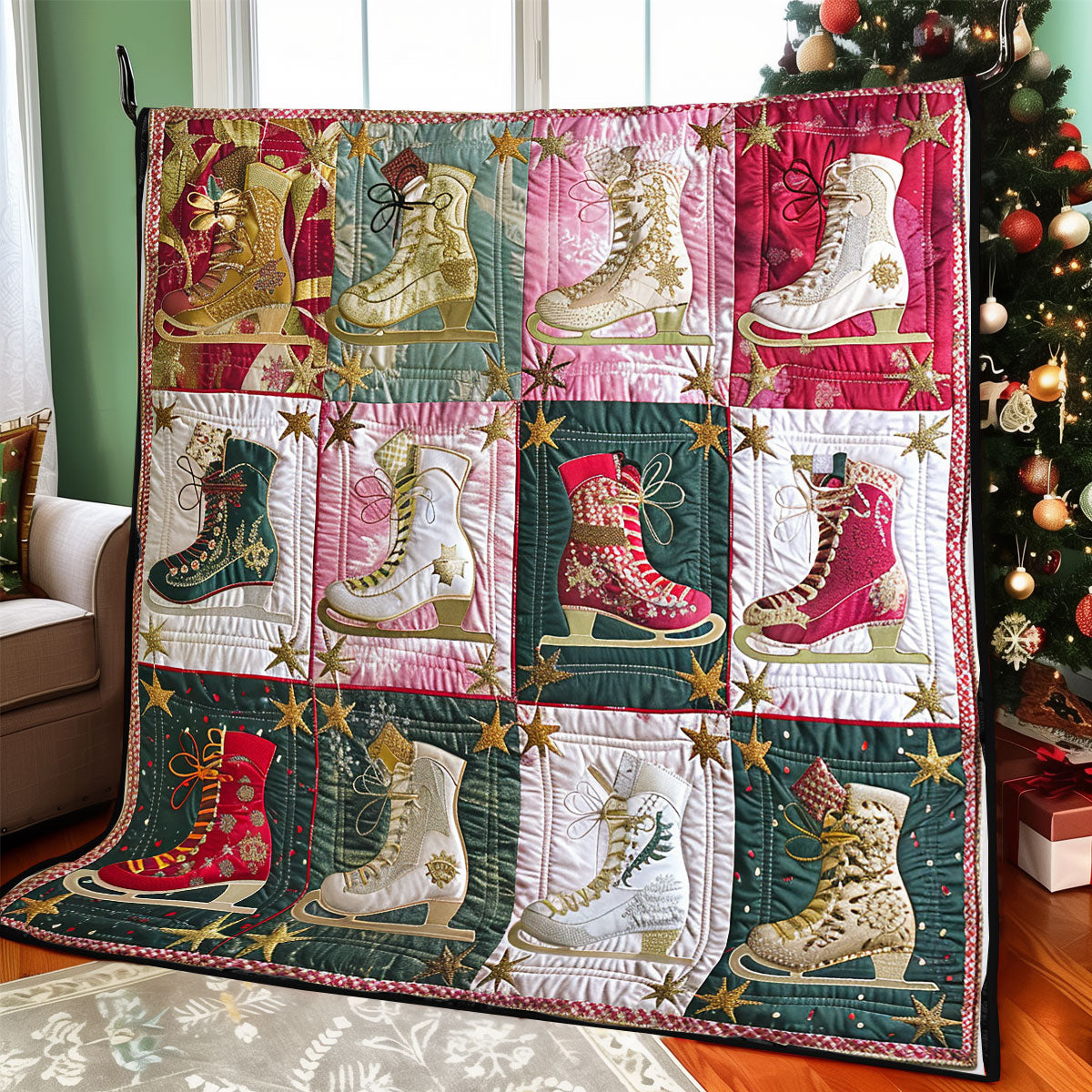 Twinkling Ice Skates XR1608014CL Quilt Blanket