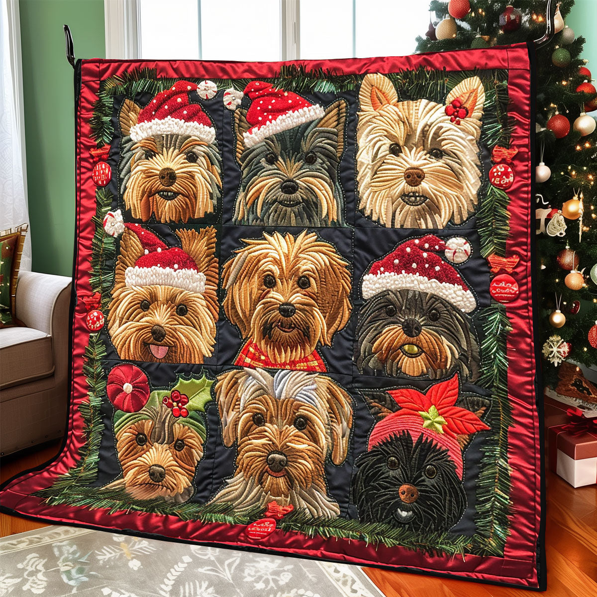 Yorkshire Terriers Love Christmas XR1508026CL Quilt Blanket