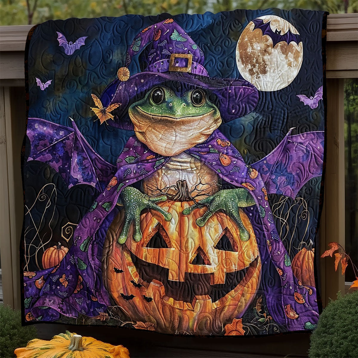 Frog Witch Halloween WM1008088CL Quilt Blanket