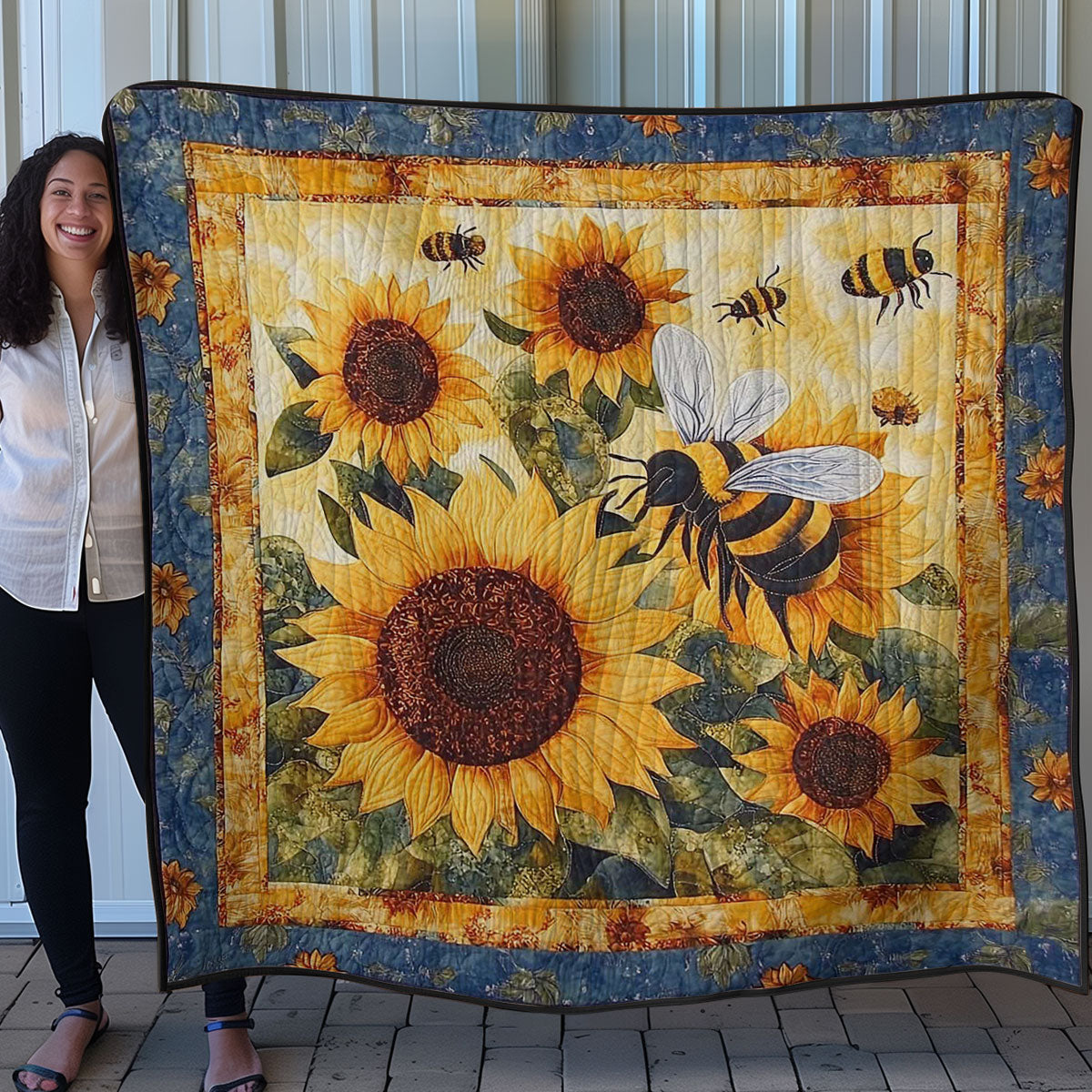 Bees And Sunflowers WN0208004CL Quilt Blanket
