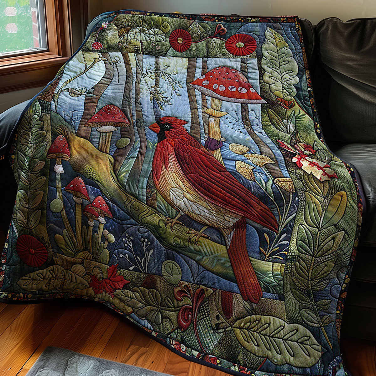 Cardinal And Mushroom WM2907001CL Quilt Blanket