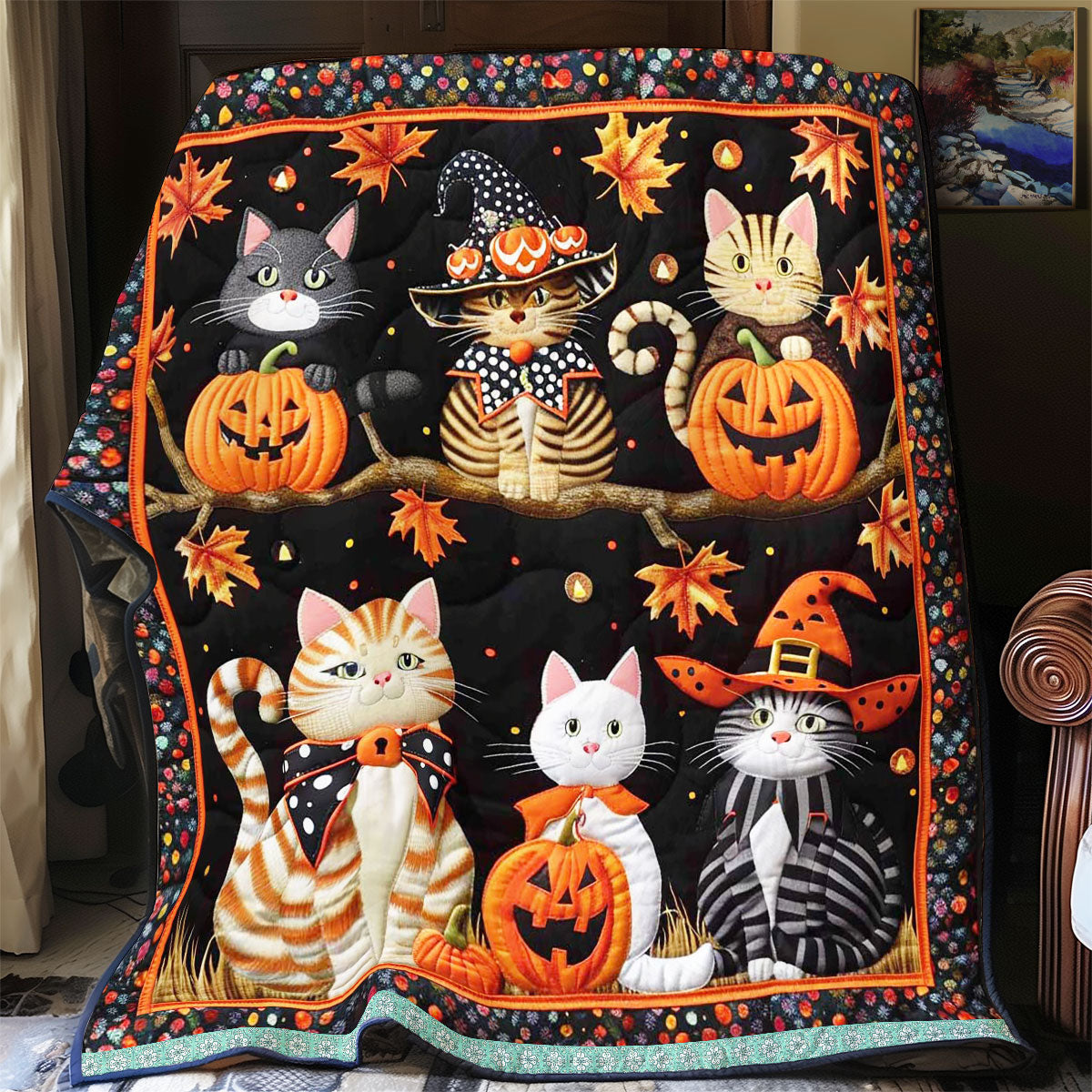 Cat Witch Halloween WN1609050CL Quilt Blanket