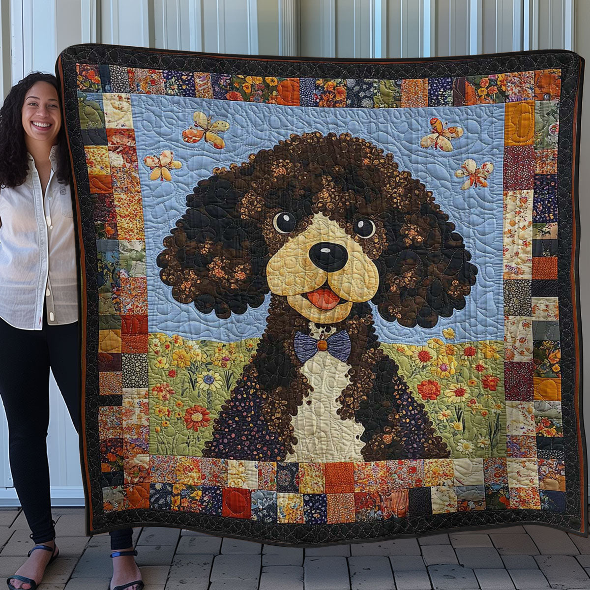 Poodle And Flowers WN0608036CL Quilt Blanket