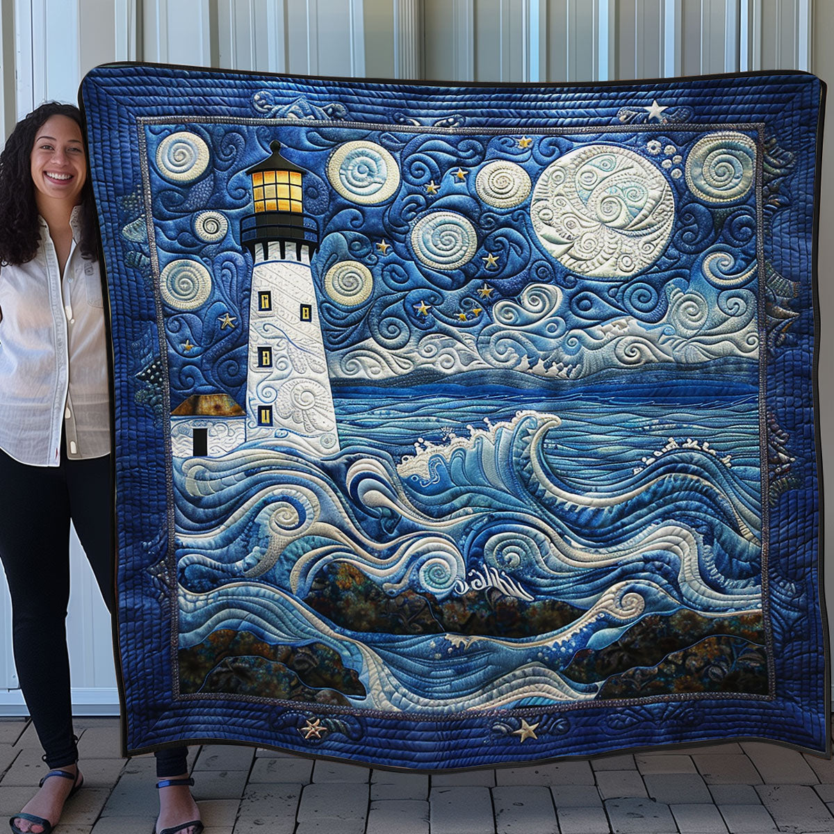 Stormy Lighthouse 1608045CL Quilt Blanket