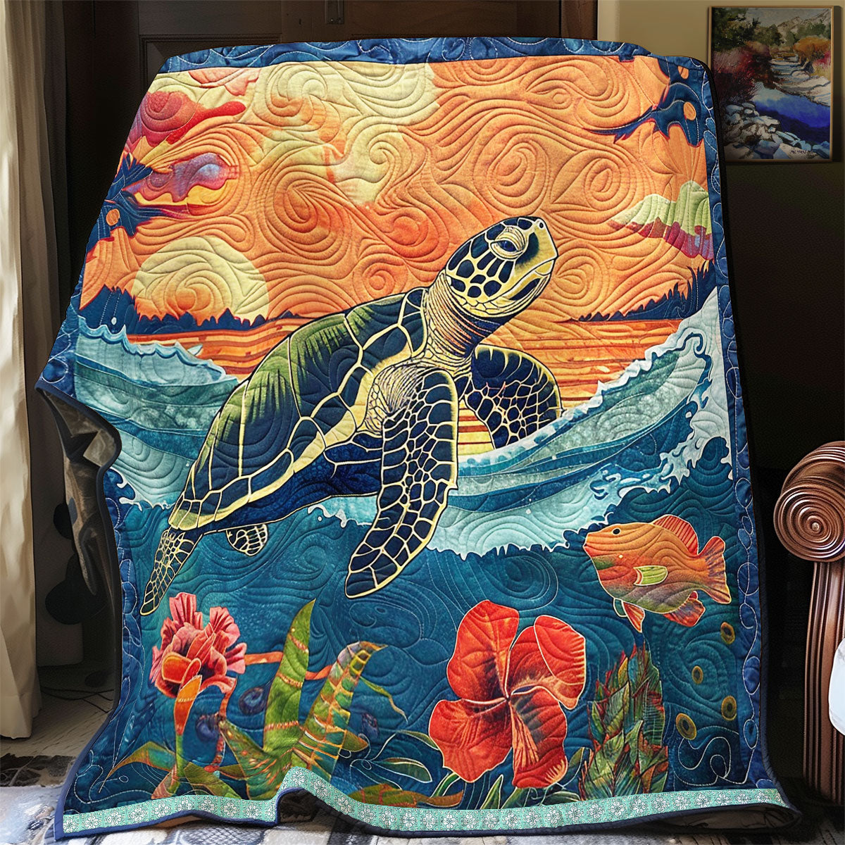 Sunset Turtle Blossom WN1709055CL Quilt Blanket