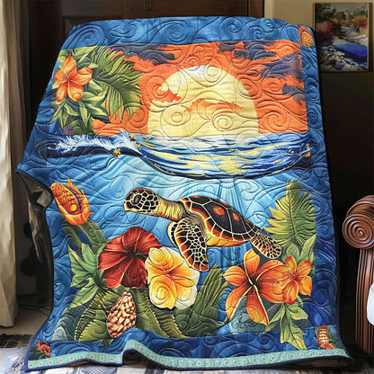 Turtle Hibiscus Sunset WN1709053CL Quilt Blanket