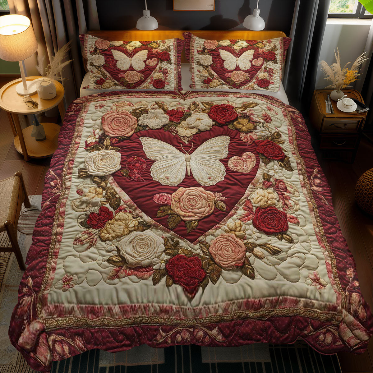 Embroidered Butterfly WN1102051CL Quilted Bedding Set