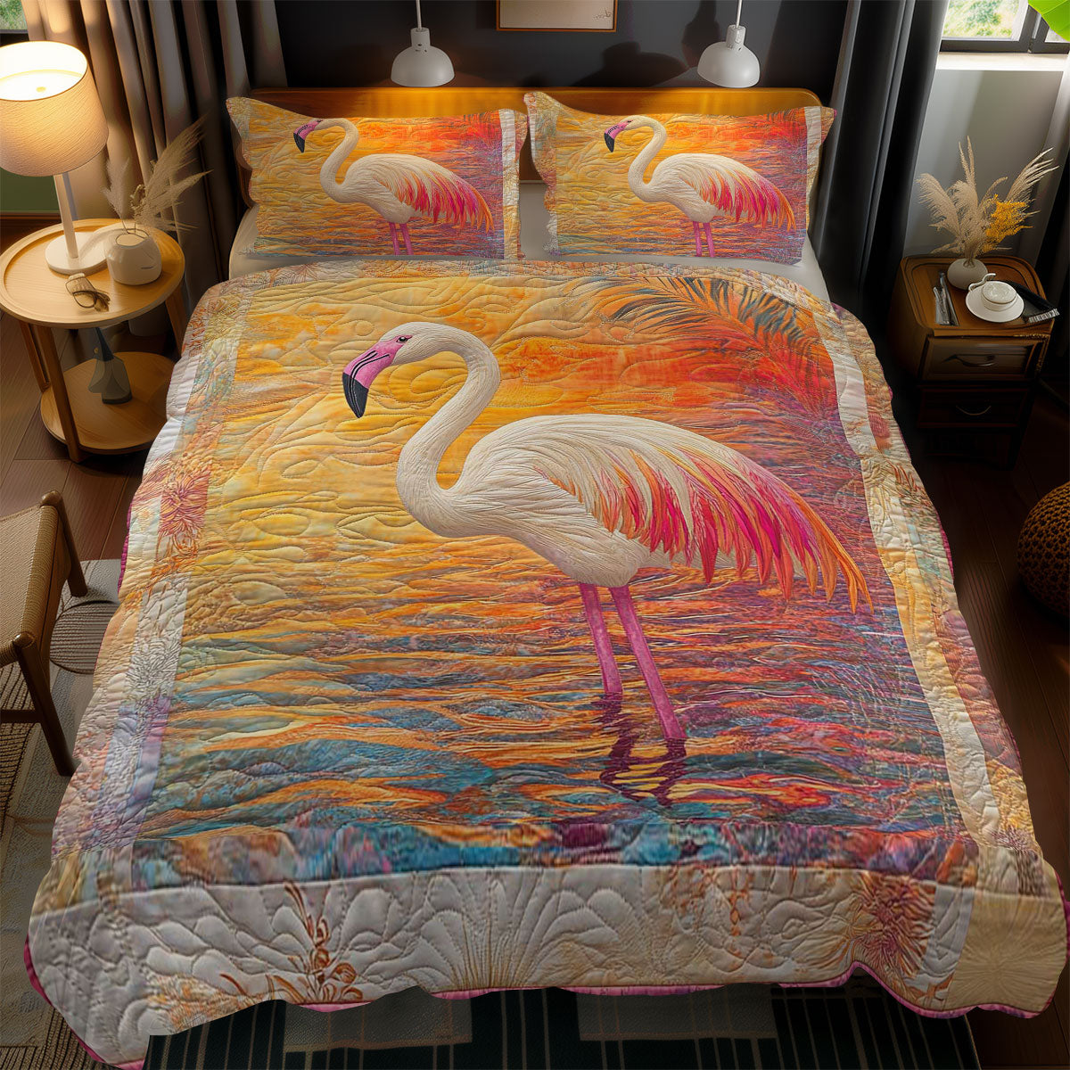 Majestic Flamingo WN1102064CL Quilted Bedding Set