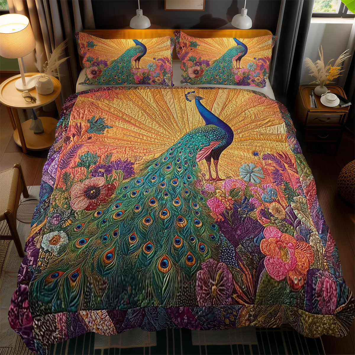 Peacock Symphony WN1102073CL Quilted Bedding Set