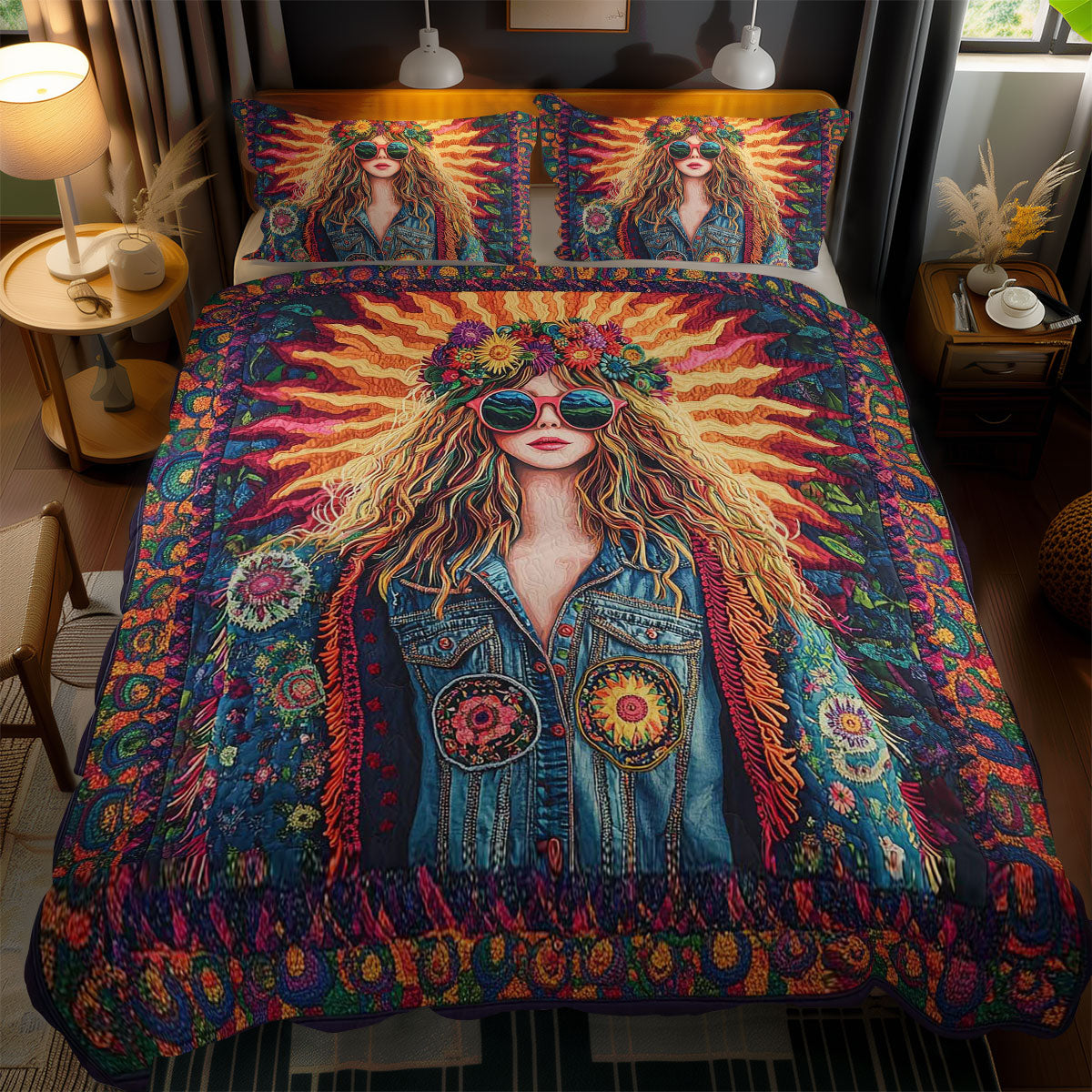 Radiant Hippie Girl WN1102074CL Quilted Bedding Set