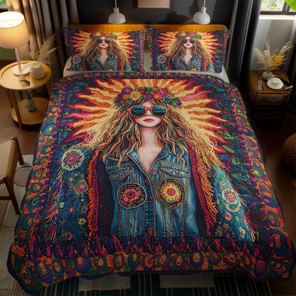 Radiant Hippie Girl WN1102074CL Quilted Bedding Set