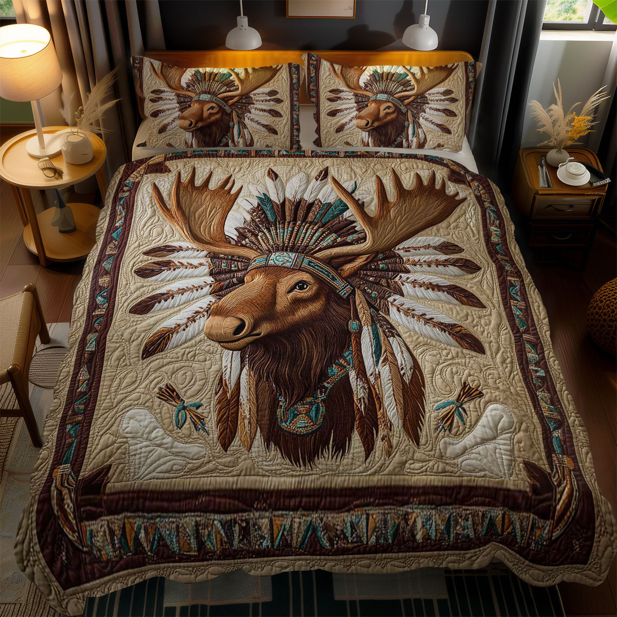 Tribal Moose WN1102085CL Quilted Bedding Set