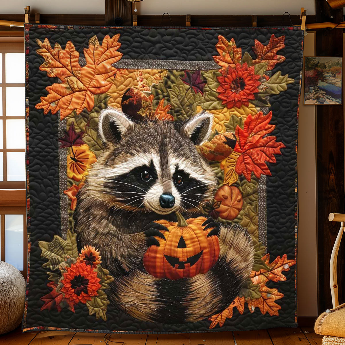 Spooky Autumn Raccoon WN1508060CL Quilt Blanket