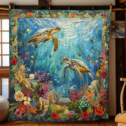 Turtle’s Coral Kingdom WN1008023CL Quilt Blanket